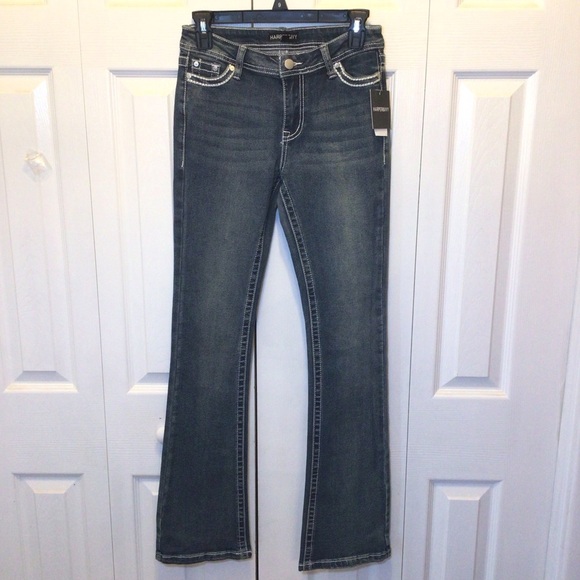 Harper & Ivy Juniors Rhinestone Embroidered Pocket Flare Leg Jeans Size 1 - Picture 2 of 9